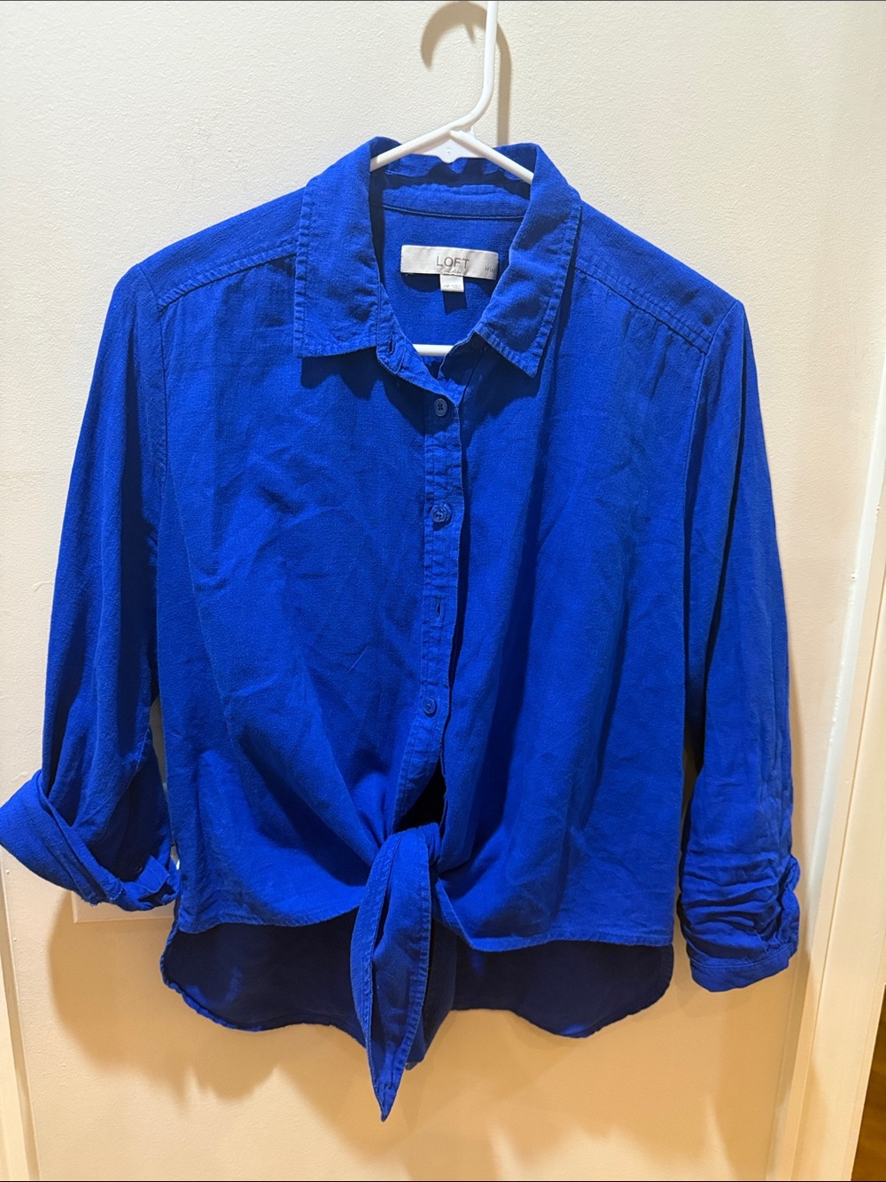 LOFT Cobalt Blue Button-Up Tie-Front Shirt
